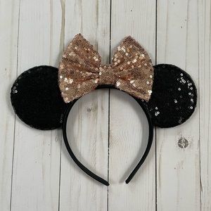 Minnie Mouse Ear Headband - Black with beautiful rose gold bow